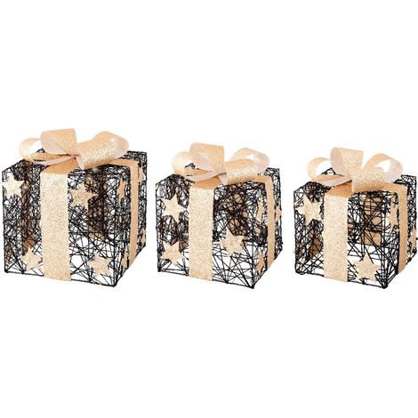 Set 3 pacchi regalo luminoso con stelle color oro e nero per uso interno ed esterno (1/2)