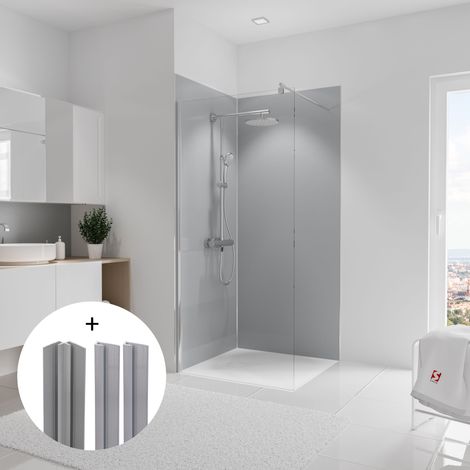 Lot de 2 panneaux muraux 90 x 210 cm + 3 profilés Gris argenté, Schulte