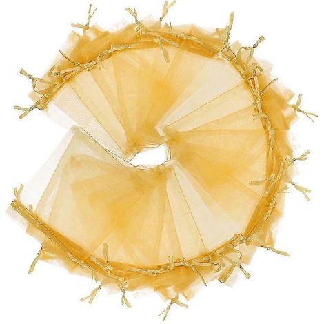 Sacs à cordon en organza doré pour le rangement, comprenant 100 pochettes en maille transparente (1/5)