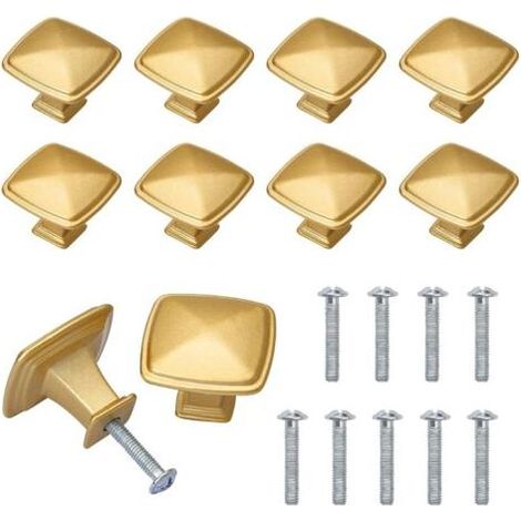 Ensemble de 10 boutons de tiroir plaqués or, poignées de porte en laiton pour placards, cuisine, dressing, salle de bain, avec vis à tête carrée, alliage de zinc (1/5)