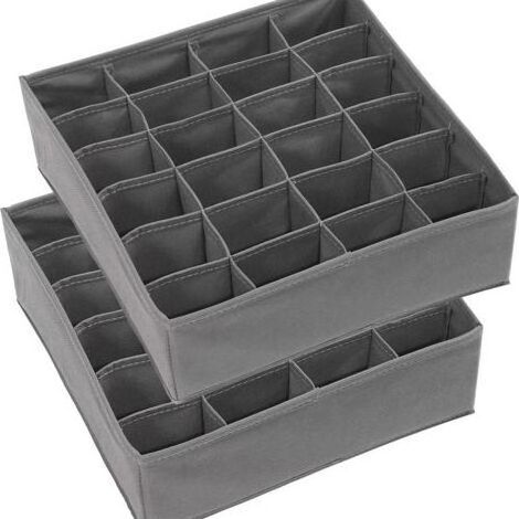 Lot de 2 organisateur sous vetement, 24 Cellules boite rangement sous culotte, organizer de tiroir pliable, organiseurs de chaussettes pliables, pour écharpes, Cravates, Ceintures (Gris) (1/5)