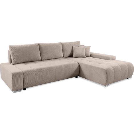 Ecksofa, gerade umwandelbar, 4-sitzig, Truhe Jonas aus Cord Taupe