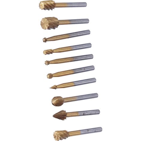 Lot de 10 fraises rotatives en acier rapide (HSS) revêtues de titane, pour le travail du bois et la sculpture, queue de 3,175 mm (1/8 po), longueur 40 mm (L). (1/5)