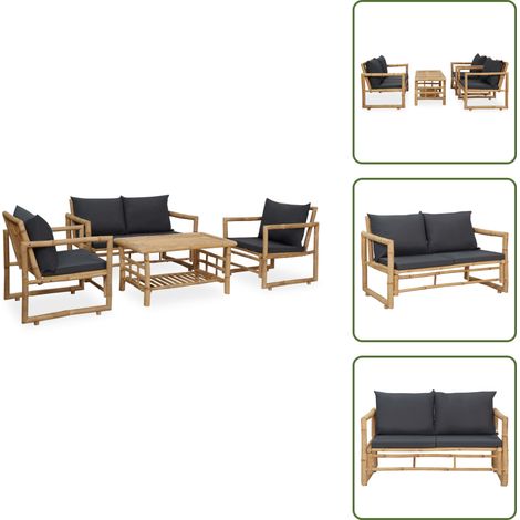 4-tlg. Garten-Lounge-Set mit Auflagen Bambus - Bambus Möbel - Garten Lounge Set - Outdoor Möbel - Gartentisch - Gartenstuhl (1/5)