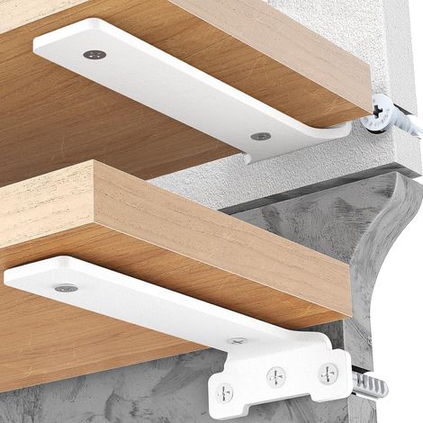 Lot de 4 supports étagère invisibles 15cm - Métal blanc robuste - Charge 70kg - Fixation murale discrète - Pour salon cuisine bureau (1/5)