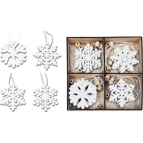 Weihnachtsdekoration aus Holz mit Schneeflocken – 24 Stück dekorative Schneeflocken aus Holz mit Schnur – Christbaumschmuck aus Holz zum Selbermachen, Weihnachtsbasteln (6 cm) (1/5)