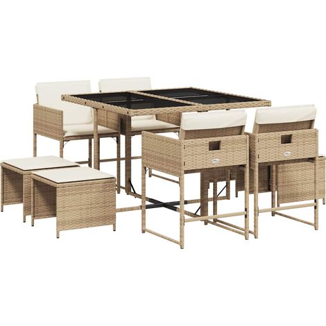 Maison Exclusive - Set comedor de jardín 9 pzas con cojines ratán (1/5)