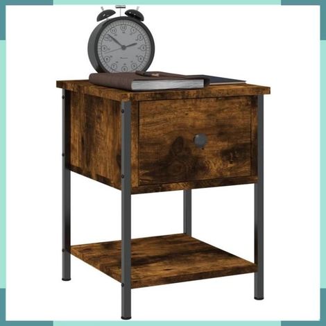 Table de chevet - 825857 - chêne fumé - bois d'ingénierie & fer - 34 x 35,5 x 45 cm (1/5)
