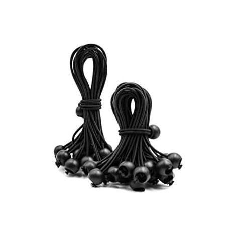 Lot de 50 tendeurs élastiques à billes pour banderoles, bâches, pavillons, camping, 15 cm + 20 cm (1/4)