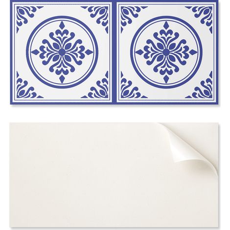 Azulejos adhesivos de PVC con un motivo perfecto para el pasillo. Dise帽o con c铆rculo y flores. 10x40x20 cm.
