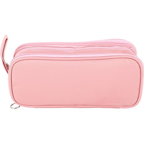 Trousse à crayons multifonction en toile grande capacité, étui à stylos portable à fermeture éclair rose pour étudiants, école et voyage (1/5)
