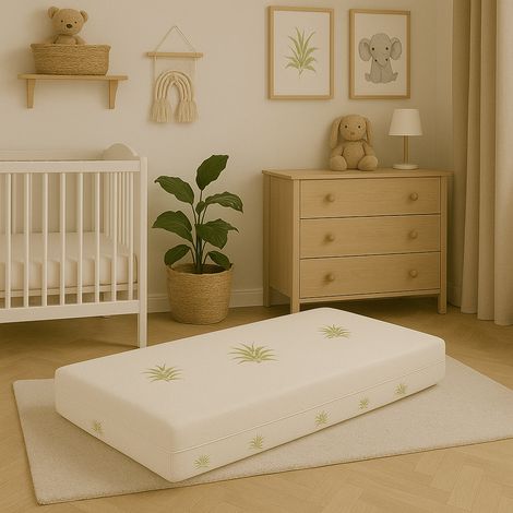 Matelas bébé 60x120 cm Hauteur 15 cm - Tissu avec - Déhoussable Housse Lavable-Tissu 100 % polyester 240 gr/m2 - ame: mousse 100 % polyurethane 14 cm 33 Kg/m3 (60x120cm)