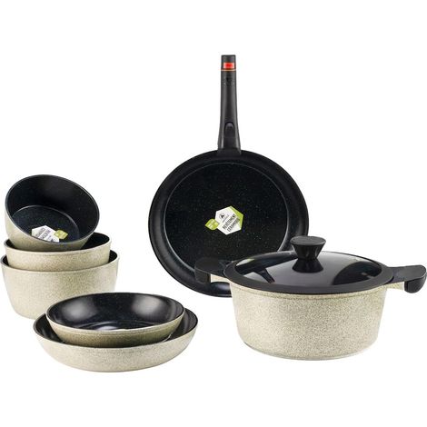 LAGUIOLE, Set cucina 9 pezzi, modello Jade, alluminio con rivestimento ceramico antiaderente, manico removibile, compatibile con tutte le fonti di calore, impilabile, 28 cm, Verde (1/5)