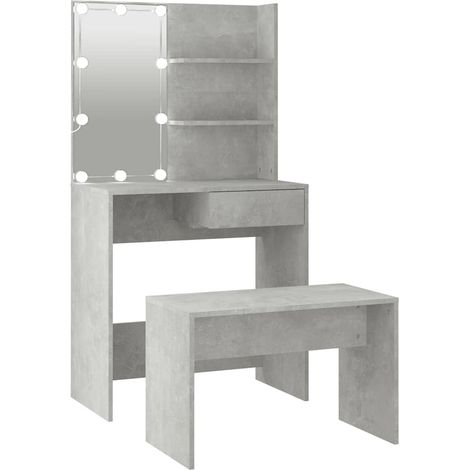 Maison Exclusive - Schminktisch-Set mit LED Betongrau Holzwerksto