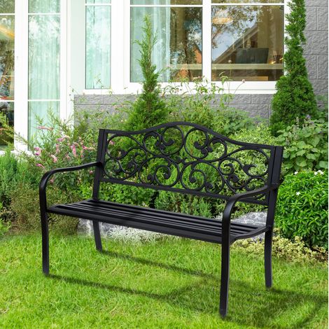 Banco de jardín de 3 plazas de acero con reposabrazos, negro, 127 x 60 x 89 cm DESVIAE (1/5)
