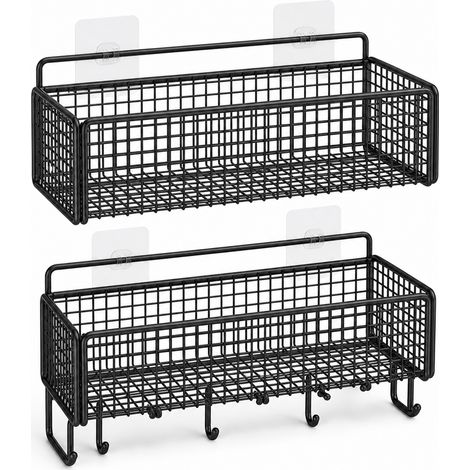 Bathroom Wall Shelf 2 Pieces No Drill Black (1/5)
