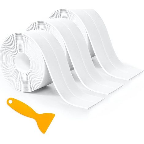 3 Rouleaux Joint Silicone Blanc Salle de Bain,Ruban auto-adhésif anti-moisissure et anti-fuite adapté à de nombreuses occasions pour cuisine ou salle de bain(320 3,8cm) (1/5)