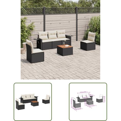 The Living Store Salon de jardin 6 pcs avec coussins noir résine tressée - Ensemble Salon Jardin - Meuble Extérieur - Résine Tressée - Rotin Synthétique - Mobilier De Jardin (1/3)