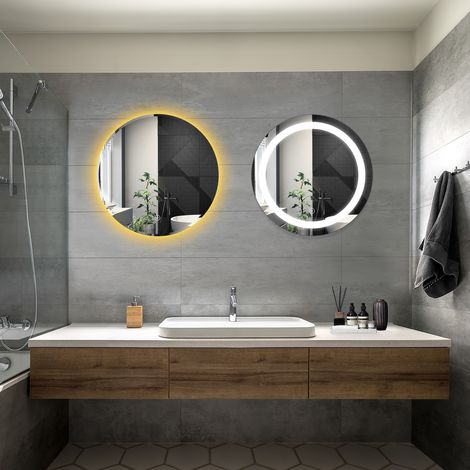 ELEGANT Bathroom LED Mirror Modern Wall Mounted Round Bathroom Mirror 600x600mm Frameless + 600x600mm Backlit Both with Demister Pad (1/5)