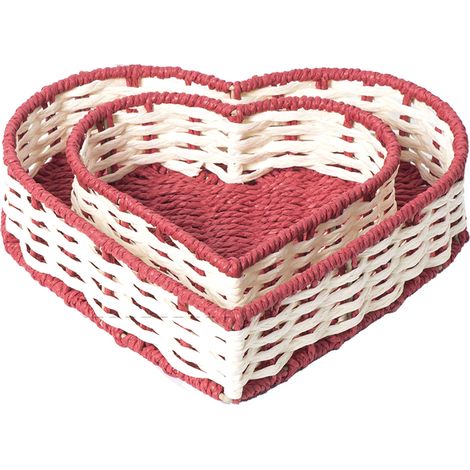 Set 2 Cesti Portaoggetti a Cuore XH24-152 – Intrecciati a Mano in Corda di Carta, Design Robusto ed Elegante – Ideali per Ingresso, Ufficio e Soggiorno (1/4)