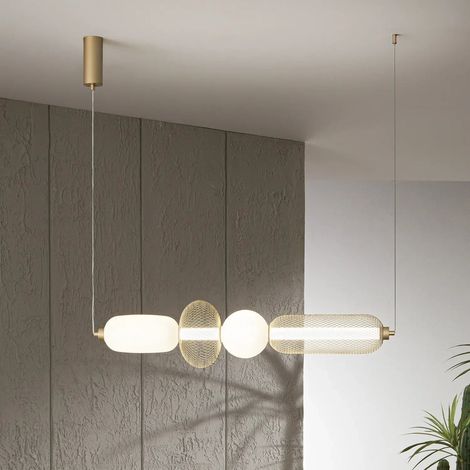 [GEBRAUCHT] B-Ware Hängelampe Pendelleuchte Luce Ambiente Design Led Glas Metall Gold Weiß Cct 90cm (1/2)