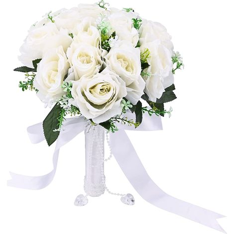 Bouquet de mariée- Rose - pour Mariage - Style coréen - Blanc - Fausses Roses de mariée - Bouquet de Mariage - Fleurs artificielles avec Strass pour Mariage (1/5)