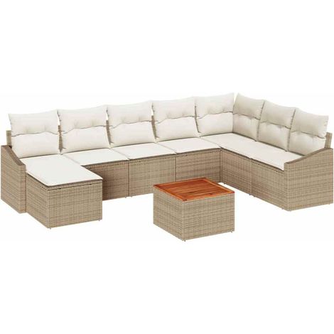 Garden Sofa Set with Cushion 9 pcs Beige Poly Rattan vidaXL (1/5)
