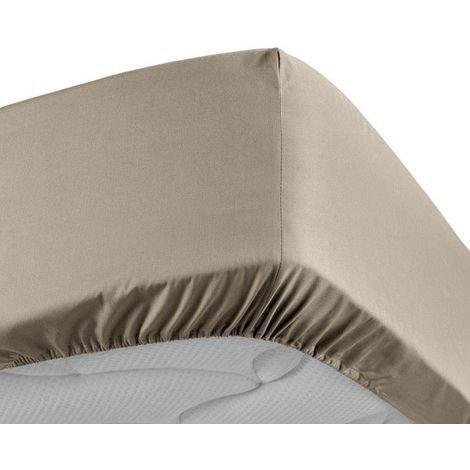 Drap housse - DOUCEUR D'INTERIEUR - 140x190 cm - 100% percale de coton - Bonnet 30 cm - Sable (1/5)