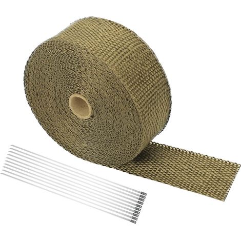 Cinta aislante térmica para escapes, 50 mm x 5 m, con bridas metálicas para cables, para asegurar protectores térmicos de automóviles. (1/5)
