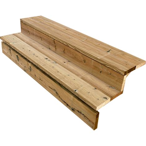 Berlin Escalier extérieur bois 2 marches H 37cm L-140cm - avec contre marche (1/2)