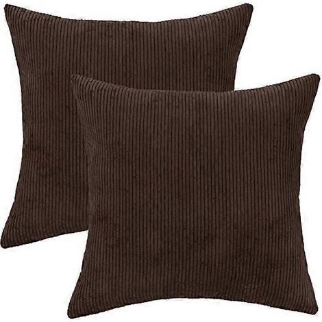 Housse de coussin Triomphe, lot de 2 taies d'oreiller carrées en velours côtelé marron, résistantes à l'usure et douces, idéales pour table de salon, fauteuil, canapé-lit (1/5)