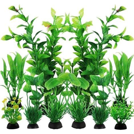 Set of 10 artificial aquarium plants, complete decoration, artificial plastic algae - 10 artificial plants (one pack) (1/4)