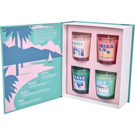 Coffret 4 Bougies Parfumées "Voyage" 18cm Multicolore (1/5)