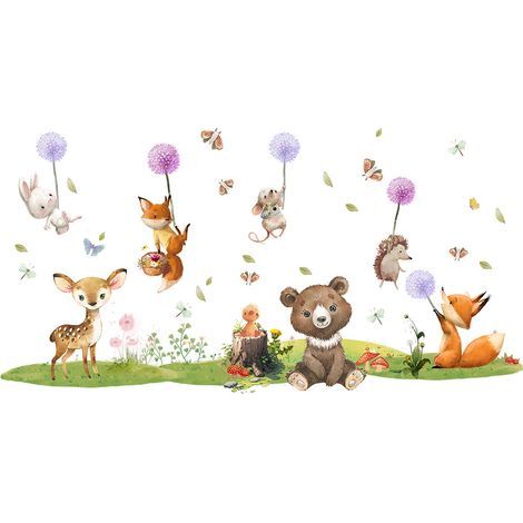 Stickers Muraux Pissenlit Animaux Autocollants Muraux Mural Stickers Animaux Ours Renard pour Chambre Enfants Bébé Pépinière (1/5)