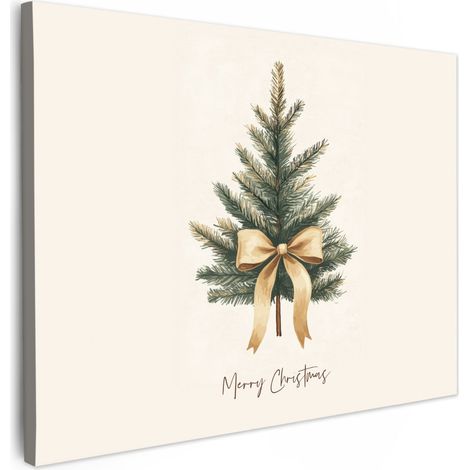 CUADRO EN LIENZO Árbol de Navidad - Navidad - Feliz Navidad - Beige Lienzo Modernos 80x60 cm