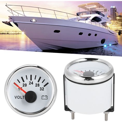Universelles Marine-Voltmeter 52 mm 18–32 V, kompatibel mit Pkw, Lkw, Motorrädern, ATVs, 9–32 V, siebenfarbiges, hintergrundbeleuchtetes Display, weißer Hintergrund und silberner Rahmen (1/5)