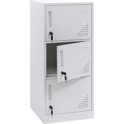[NON UTILIZZATO] Armadietto HHG-515, con serratura, armadio ufficio faldoni documenti, con 3 ante, 90x38x45cm, acciaio, bianco