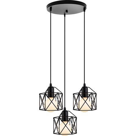 Suspension Luminaire Industrielle Moderne E27 Lampe à Suspension Créatif Lustre Plafonnier Réglable Ø14CM - Noir (1/5)