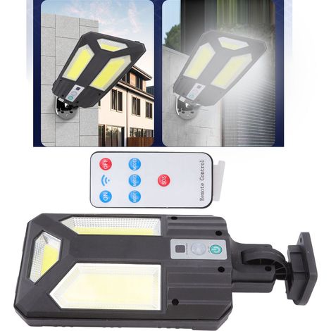 Applique murale solaire à capteur, 3COB, télécommande, étanche IP65 pour une utilisation extérieure, idéale pour les cours, jardins, allées et l'éclairage public. Solaire + télécommande. (1/5)