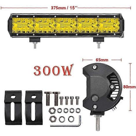 Barre lumineuse LED ambre 4-28 pouces, projecteurs LED, faisceau combiné, phares de travail LED pour voiture, tracteur, tout-terrain, 4x4, camion, SUV, quad, 15 pouces, 1 pièce, 300 W (1/5)