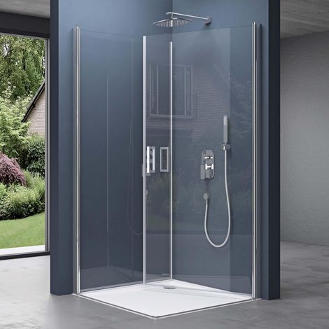 doporro Box Doccia 80x100x195cm con 4cm Piatto Doccia, Cabina Doccia Angolare con Doppia Porta Battente Meccanismo Alza/Abbassa Vetro di Sicurezza ESG Vetro Trasparente Ravenna24K (1/5)