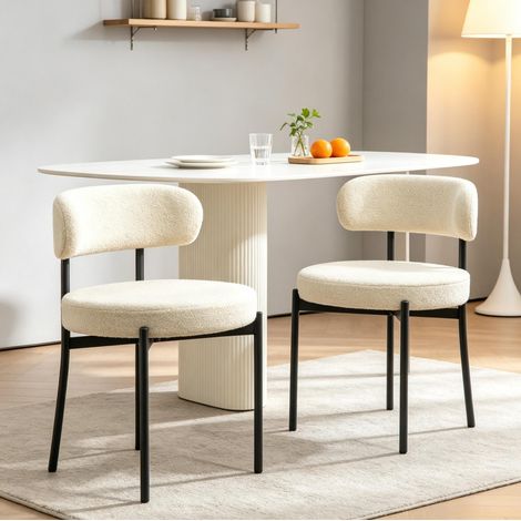 2er-Set Esszimmerstühle Beige 51/51/76 cm mit Bouclé-Bezug und Stahlbeinen (1/5)