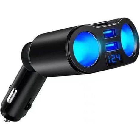 Adaptateur répartiteur allume-cigare double chargeur USB – 2 prises 12V/24V – Interrupteur voltmètre LED – Charge rapide pour GPS et caméra (1/5)