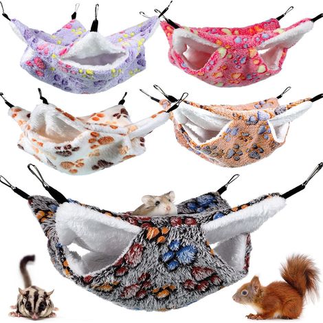 5 Pcs Hamacs pour Petits Animaux Suspendus Hamac pour Furet Double Couche Hamac pour Hamster en Peluche Douce Lit de Furet Superposé Accessoire de Cage pour Rat Animal de Conpagnie