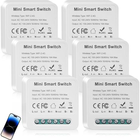 Interrupteur Intelligent Module 2 Voies: 6 Pièces Contrôle APP Switch, Interrupteur WLAN, pour Maison Connectée (Blanc) (1/5)