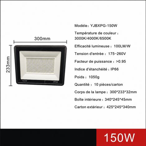 Projecteur LED extérieur 150W 3000K étanche IP66 220V 150w 3000k 30 × 23,3 × 3,2 cm 1,05 kg – Livraison gratuite