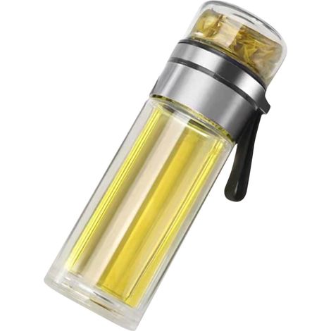 Bouteille à thé en verre transparent, bouteille isotherme portable pour thé et eau, bouteille avec séparateur d'eau et de thé, couleur acier (1/5)