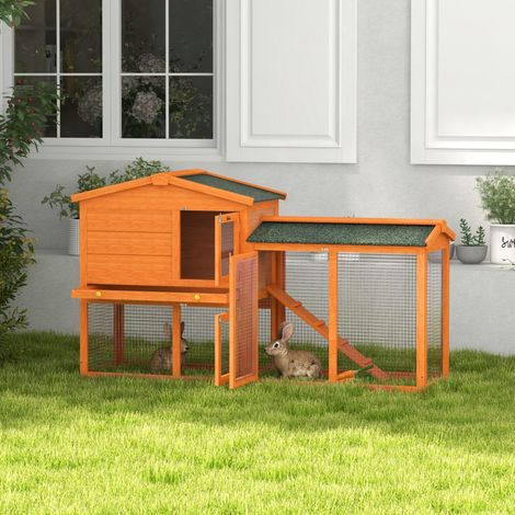 Kleintierstall, Kleintierkäfig, Outdoor-Kaninchenstall, Freilaufgehege, winterfest, Massivholz, 150 x 45 x 85 cm, Orange