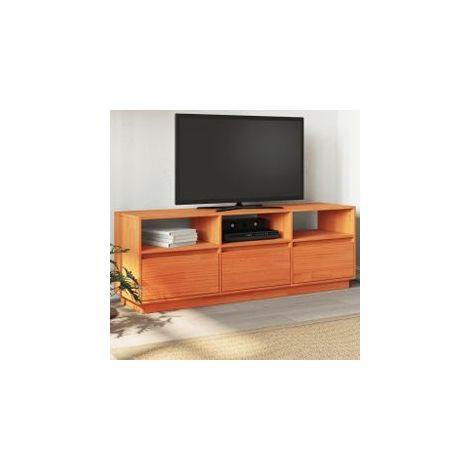 Meuble TV cire marron 140x37x50 bois pin massif (1/5)