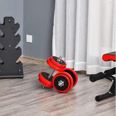 Juego de mancuernas 20 kg 2 en 1 ajustable como mancuerna corta y larga, Rojo/Negro OKMYHOME (1/5)